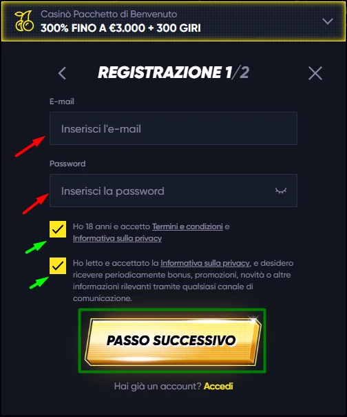 registration form step 1 of 2